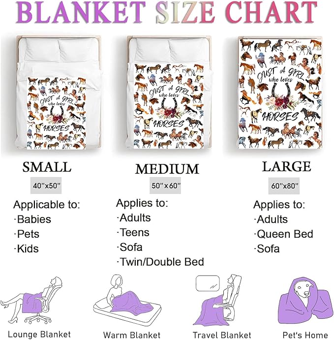 Horse Blanket,Horse Gifts for Girls Women, Just A Girl Who Loves Horses Blanket, Horse Lovers Birthday Gifts Decor Throw Blanket 50" x 40"