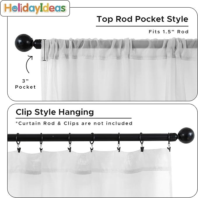 HolidayIdeas White Outdoor Sheer Curtains for Patio Waterproof Rod Pocket Indoor Sheer Voile Curtains for Porch, Balcony, Gazebo, Pergolas, 54x95 Inch, 8 Pcs