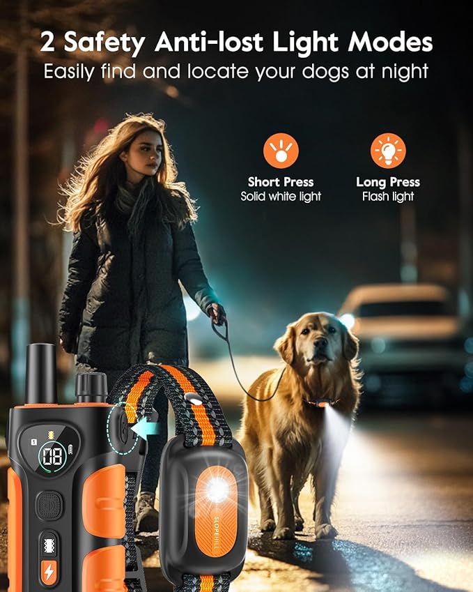 SLOPEHILL Dog Shock Collar,4200FT Dog Training Collar with Remote,IPX8 Waterproof E-Collar with Beep,Vibration,Shock,Flash Light,No Shock Mode,Electric Shock Collar for Small Medium Large Dog,Orange