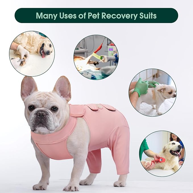 Kuoser Dog Recovery Suit for Back Legs, Thigh Wound Protective Sleeve for Dogs, Dog Recovery Sleeve for Female Male Dogs, Dog Onesie After Surgery Pet Surgical Suit for Spay Neuter, Pink L