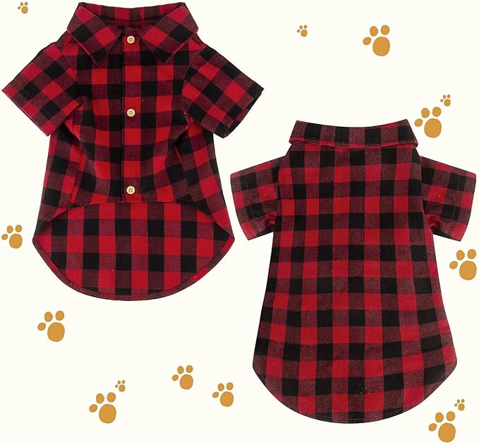 Plaid Buffalo Dog Outfit - Soft Casual Clothes for Small to Large Dogs & Cats - Red, XL - Halloween, Thanksgiving, Christmas Costume