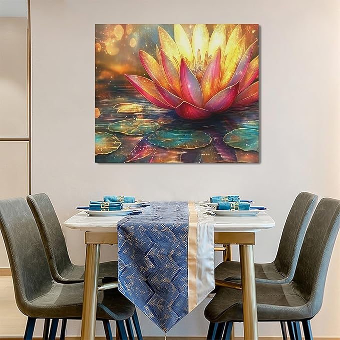 Framed Large Lotus Wall Art for Living Room, Oversized Lotus Flower Wall Decor Zen Golden Floral Canvas Painting Modern Artwork Home Decoration for Living Room Bedroom Office 60"x30"