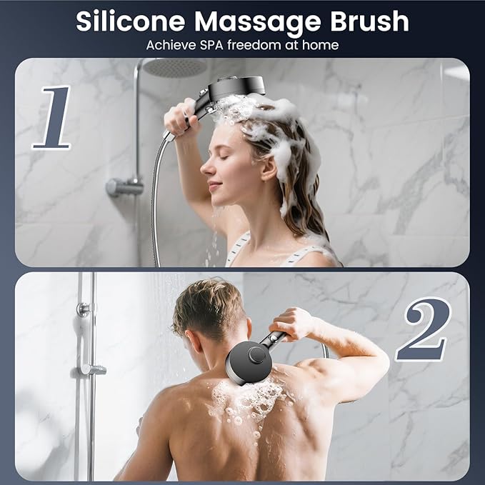 Filtered Shower Head with Handheld, High Pressure 4 Spray Mode Showerhead with Filters, Water Softener Filter Beads for Hard Water with ON/OFF Switch for Pets - Remove Chlorine (Gray)