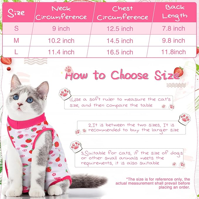 Nuanchu 3 Pieces Cat Recovery Suit Kitten Recovery Suit E-Collar Alternative for Cats and Dogs Abdominal Skin Anti Licking Pajama Clothes Sets(Fruit Pattern,Small)