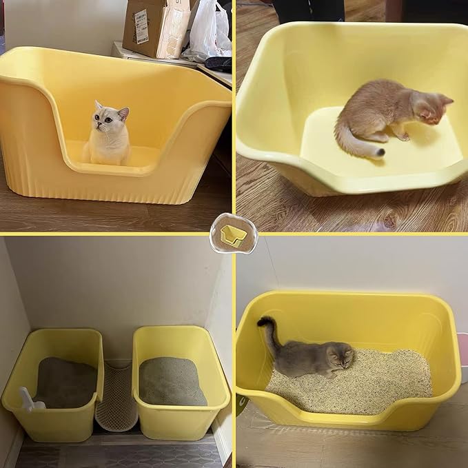Vealind Largest XXL Jumbo Cat Litter Box for Big Cats, Extra Large Cat Litter Box with High Sides for Multi Cats, 31''×21''×16'' Easy Clean Big Tall High Sided Litter Box Yellow