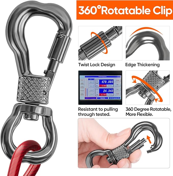 Tresbro 60FT Red Reflective Tie Out Cable for Dogs Up to 250 Pounds, Steel Wire Lead Leash with Stainless Rotatable Buckle, Lightweight and Enduring, Dog Chains Outside for Outdoor,Yard,Camping