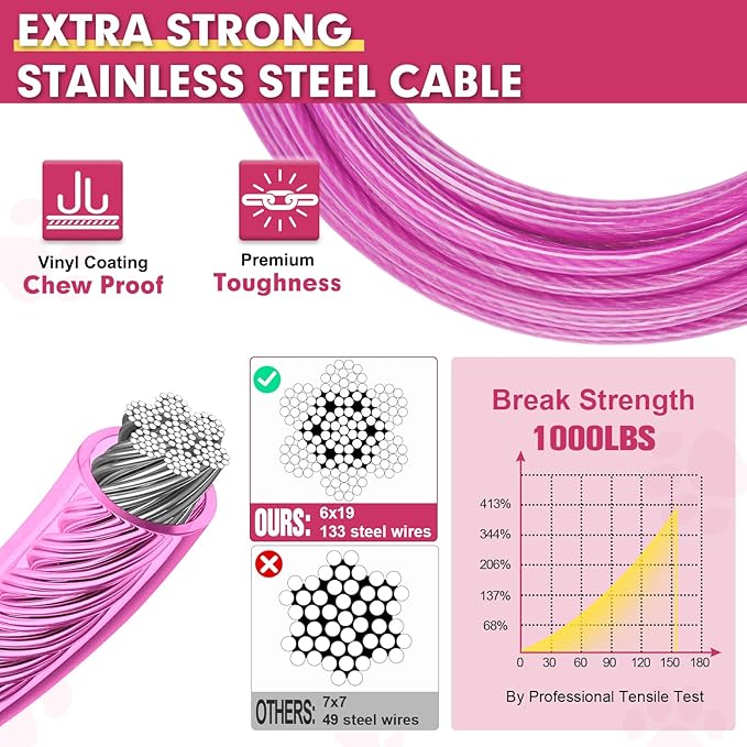 Snagle Paw Heavy Duty Tie Out Cable for Yard - 50FT-1000LBS Break Strength, Swivel Lockable Hook & Spring, Chew Proof Dog Chain for Outside Dog Run