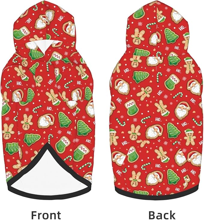 Santa Claus with Gingerbread Man Hoodie,Christmas Cosplay Dog Clothes with Pocket and Hat Winter Clothes Sweaters Medium