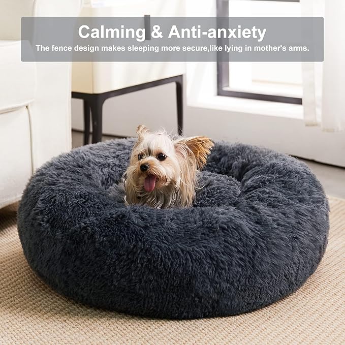 WNPETHOME Calming Dog Beds for Large Dogs, Anti-Anxiety Donut Pet Bed, Fluffy Faux Fur Plush Dog Bed,Warming Cozy Soft Round Pet Bed for Large Jumbo Dogs, Cat Cuddler Cushion