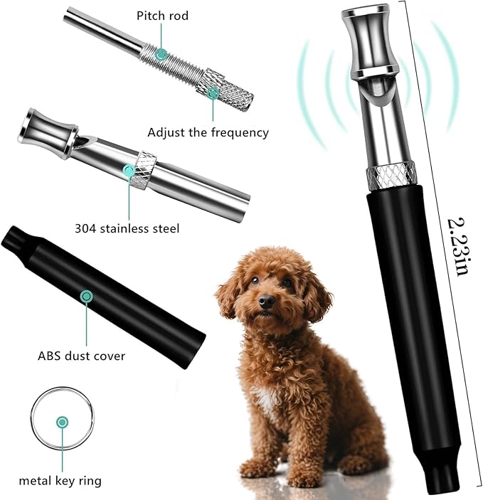 2 Pack Dog Whistle, Dog Whistle to Stop Barking Neighbors Dog, Adjustable Ultrasonic Silent Dog Whistle, Professional Recall Dog Training Whistles, with Lanyard (Black and White)