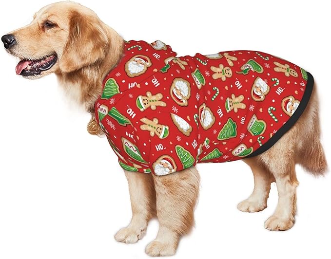 Santa Claus with Gingerbread Man Hoodie,Christmas Cosplay Dog Clothes with Pocket and Hat Winter Clothes Sweaters Medium