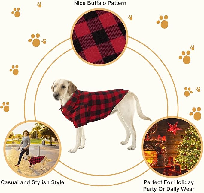 Plaid Buffalo Dog Outfit - Soft Casual Clothes for Small to Large Dogs & Cats - Red, XL - Halloween, Thanksgiving, Christmas Costume