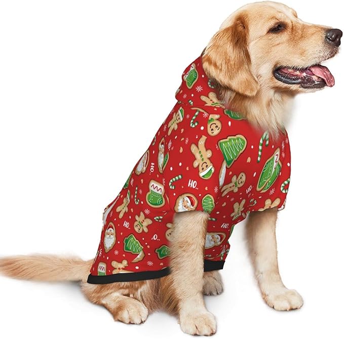 Santa Claus with Gingerbread Man Hoodie,Christmas Cosplay Dog Clothes with Pocket and Hat Winter Clothes Sweaters Medium