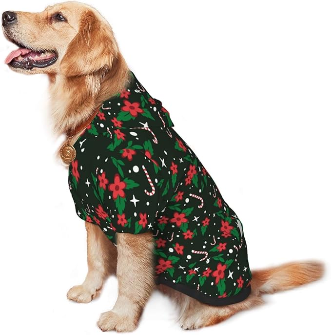 Black Candy Cane Hoodie,Christmas Cosplay Dog Clothes with Pocket and Hat Winter Clothes Sweaters Medium
