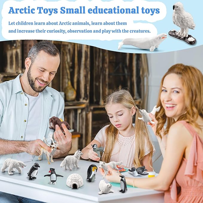 26Pcs Arctic Animal Figures - Polar Animal Toys Figurines with Penguins Arctic Fox Wolf Polar Bear Reindeer - Miniature Toys Cake Topper Christmas Birthday Gift for Kids & Toddlers