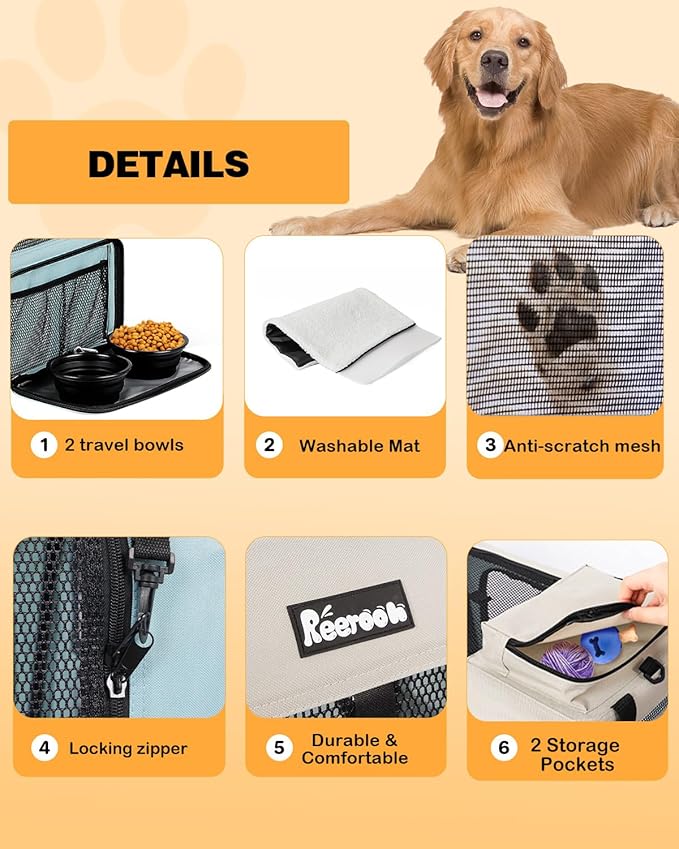 Extra Large Dog Crate with 2 Foldable Bowl, 40 Inch Collapsible Travel Dog Crate Kennel with Soft Blanket for Medium Dogs,Indoor & Outdoor (40" L x 27" W x 27" H, Blue)