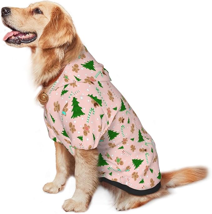 Christmas Gingerbread Men Hoodie,Christmas Cosplay Dog Clothes with Pocket and Hat Winter Clothes Sweaters Large