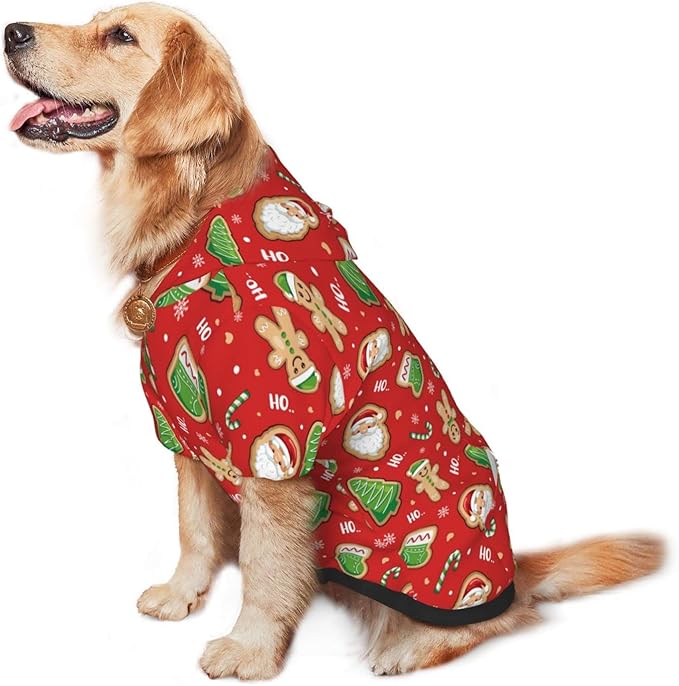 Santa Claus with Gingerbread Man Hoodie,Christmas Cosplay Dog Clothes with Pocket and Hat Winter Clothes Sweaters Medium