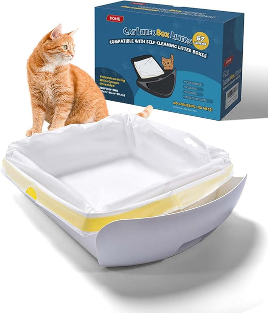 KONE Cat Litter Bags for Robot 3/4, 2 mil Thickened Drawstring Waste Drawer Liners Compatible with Most Self-cleaning Automatic Boxes - 57 Count Pet Kitten Poop Disposable Replacement Bag, 5-9 Gal