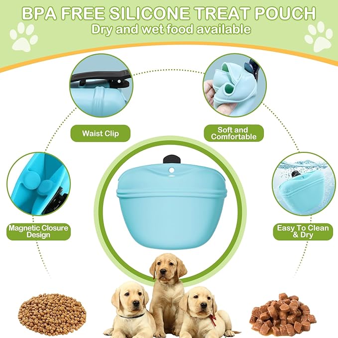 JIURUN Dog Treat Bag, Dog Training Kit - Treat Pouch, Pet Training Fanny Pack, Puppy Training Clicker, 2-in-1 Whistle Clicker, Collapsible Dog Bowl, 2 Dog Poop Bag(Gray)