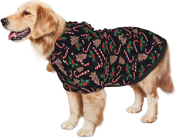 Christmas Tree Black Hoodie,Christmas Cosplay Dog Clothes with Pocket and Hat Winter Clothes Sweaters Xx-Large