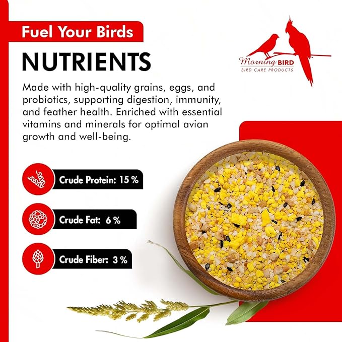 Morning Bird Eggfood 1.5 lbs – Protein Food with Essential Amino Acids, Vitamins & Minerals – Supports Growth, Digestion & Feather Health – Ideal Bird Seed for Breeding and All Bird Types