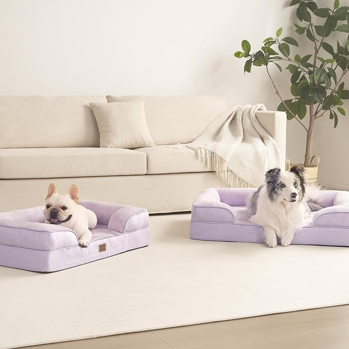 EHEYCIGA Orthopedic Dog Bed for Small Dogs, Waterproof Memory Foam Small Pet Beds with Sides, Non-Slip Bottom and Egg-Crate Foam Medium Dog Couch Bed with Washable Removable Cover, Lilac