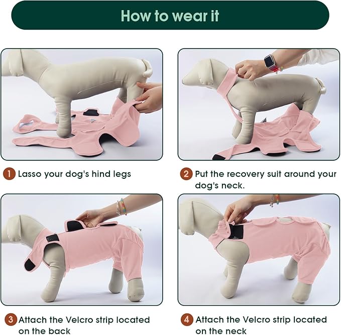 Kuoser Dog Recovery Suit for Back Legs, Thigh Wound Protective Sleeve for Dogs, Dog Recovery Sleeve for Female Male Dogs, Dog Onesie After Surgery Pet Surgical Suit for Spay Neuter, Pink L