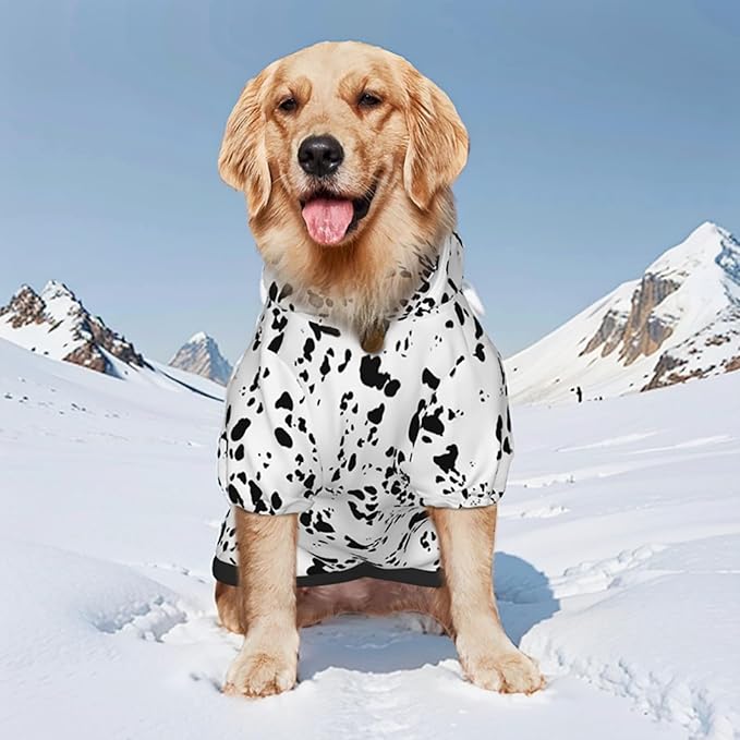 Dalmatian Dog Hoodie, Cute Dalmatian Print Winter Costume with Pocket for Medium Large Dogs