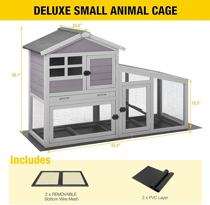 Aivituvin Rabbit Hutch Outdoor Chickecn Coop Indoor Bunny Cage with Pull Out Tray,Upgrade Version,Removable Bottom Wire Mesh 53.4" L x 23.6" W x 38.1" H