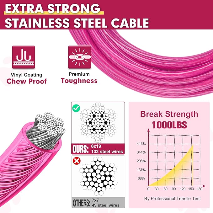 Snagle Paw Dog Tie Out Cable 30FT-1000LBS Break Strength,Heavy Duty Dog Leads for Yard with Shock Absorbing Spring & Swivel Hook,Long Leash Cable for Outdoor Tethering,Dog Line for Small Large Dogs
