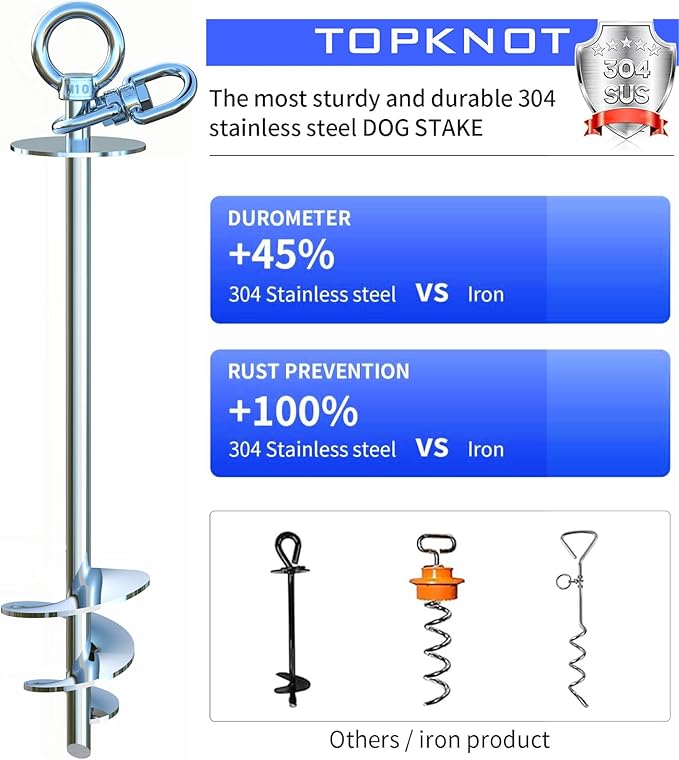 TOPKNOT 15FT Heavy Duty Stainless Steel Dog Tie Out Cable and Stake, 360 Swivel Dog Run, Rust Proof, Holds 2 Dogs Up to 200LBS, Ideal for Outdoor Camping and Yard Use