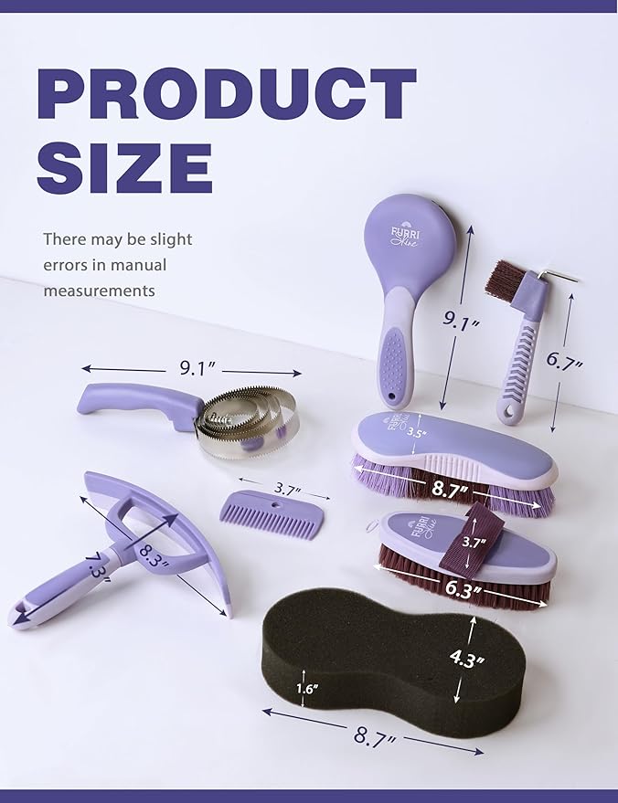 9PCS Horse Grooming Kit Curry Comb Sweat Scraper Horse Bathing Supplies Grooming Tools with Storage Bag Sugar Taro