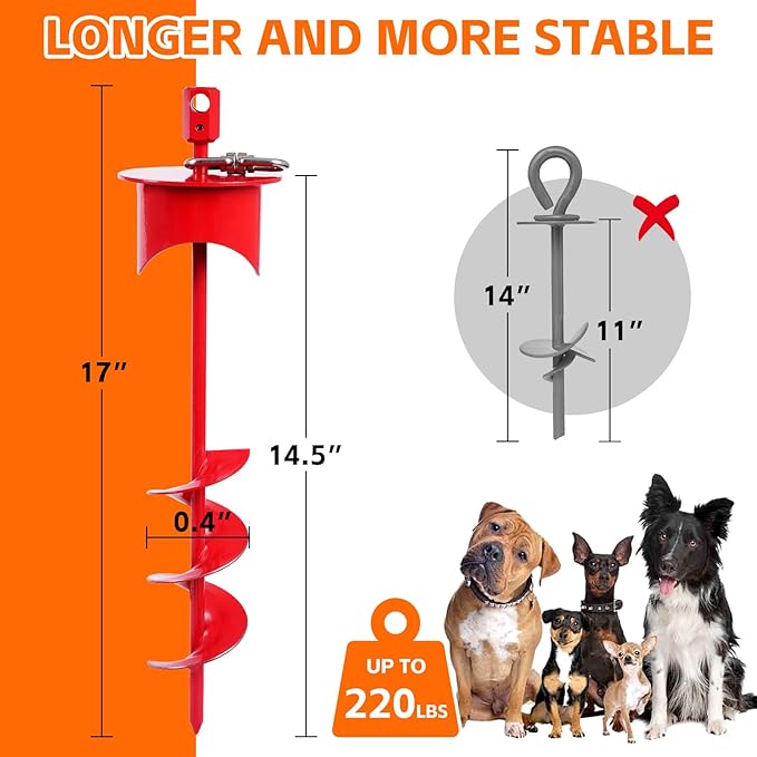 Snagle Paw Dog Tie Out Stake with Lock-Cap Prevents Pulling Out - Heavy Duty 360°Swivel Dog Stake for Outside,Yard, Beach & Camping - Rust Proof Ground Anchor for Dog Cable,Leash,Tether,up to 220 lbs