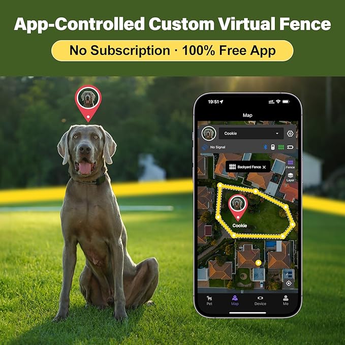 GPS Wireless Dog Fence System - Electric Training Collar with Free App for Dogs 15 Lbs+ (Black)