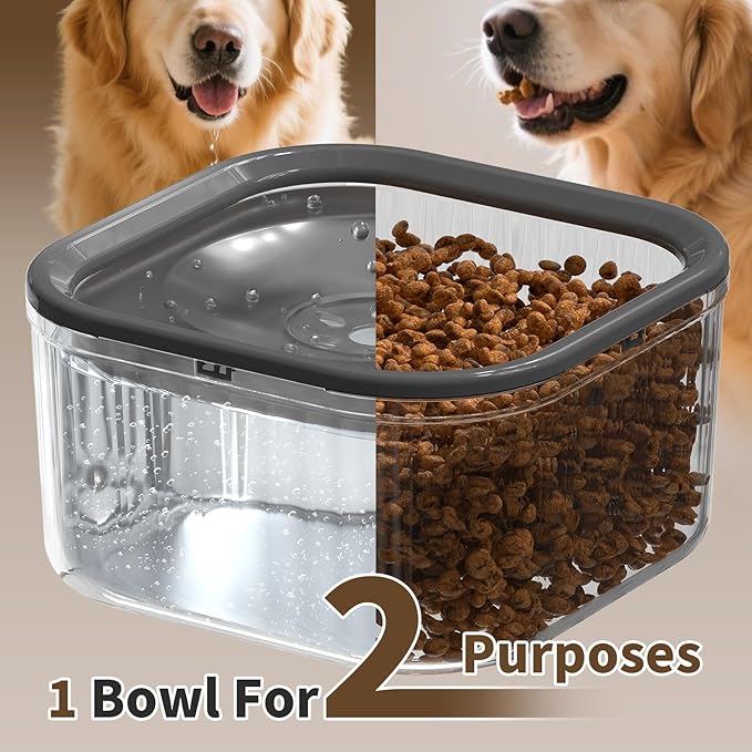 3L Dog Water Bowl No Spill 101oz Large Capacity Spill Proof Slow Drinking Water Feeder No Splash Pet Water Bowl Vehicle Carried Travel Dog Bowl for Sloppy Messy Drinkers Cats(Dark Gray)
