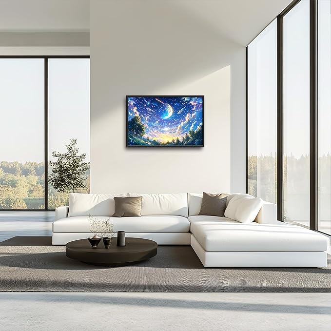 Framed Large Anime Sky Wall Art for Living Room, Oversized Fantasy Night Sky Forest Wall Decor Nature Canvas Painting Modern Artwork Home Decoration for Living Room Bedroom Office 36"x24"