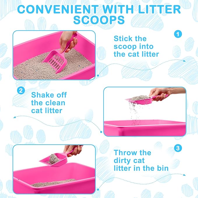 Amyhill 5 Pcs Open Cat Litter Box Kitten Litter Pan with 5 Scooper Medium Plastic Pet Tray Durable Nonstick Kitten Box for Indoor Pets Cats Rabbit Supply Easy to Clean, 14.6x10.6x3.4 Inch(Multicolor)