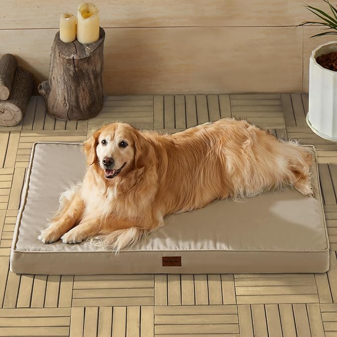 BFPETHOME Outdoor Dog Bed for Large Dogs, Waterproof, Orthopedic with Removable Washable Cover, Egg Crate Foam Mat (36 x 27in, Beige)