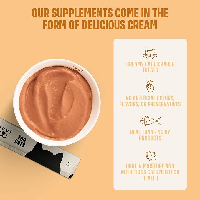 ivvi Skin & Coat for Cats β Functional Creamy Snack with Salmon Oil, Algae Oil, Zinc, Collagen & Biotin β Supports Skin and Fur Health β 30 x 0.53 oz Sachets β with Real Tuna