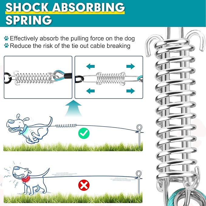 Snagle Paw Dog Leads for Yard 100FT-1000LBS Break Strength,Heavy Duty Tie Out Cable for Dogs with Swivel Lockable Hook & Spring,Chew Proof Dog Chain for Outside,Dog Run Cable for Medium Large Dogs