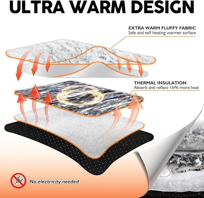 Self Warming Cat Bed, 29" x 20" Self Heating Pet Pad for Indoor Outdoor, Non-Slip Heated Dog Mat Thermal Blanket for Large Kittens Small Puppy