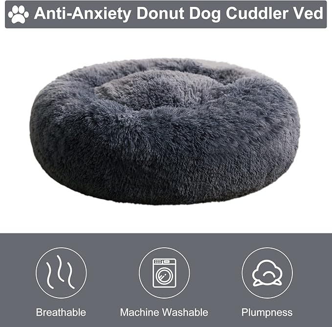 WNPETHOME Calming Dog Beds for Large Dogs, Anti-Anxiety Donut Large Pet Bed, Fluffy Faux Fur Plush Dog Bed,Warming Cozy Soft Round Pet Bed for Jumbo Dogs, Cat Cuddler Cushion Bed