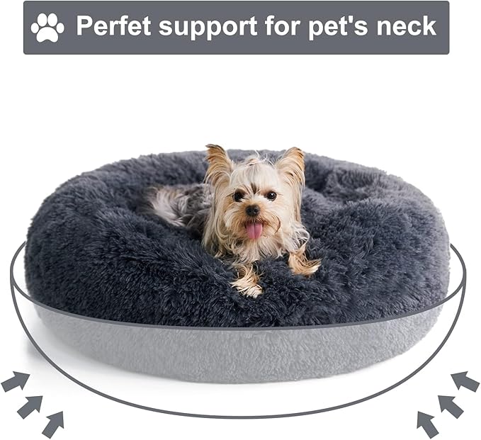 WNPETHOME Calming Dog Beds for Large Dogs, Anti-Anxiety Donut Pet Bed, Fluffy Faux Fur Plush Dog Bed,Warming Cozy Soft Round Pet Bed for Large Jumbo Dogs, Cat Cuddler Cushion