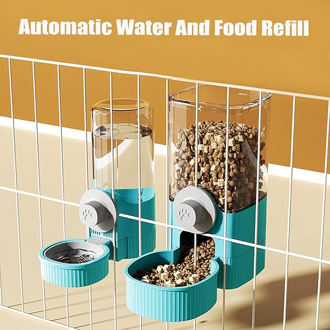 GKYZBB Hanging Automatic Food Water Dispenser,Rabbit Feeder Guinea Pig Water Bottle Food Feeder for Ferret Guinea Pig Rabbit Bunny Cage Accessories (Blue, 520ml+1200ml)