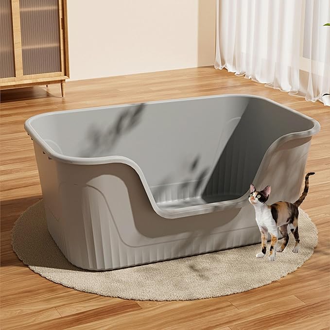 Vealind Largest XXL Jumbo Cat Litter Box for Big Cats, Extra Large Cat Litter Box with High Sides for Multi Cats, 31''×21''×16'' Easy Clean Big Tall High Sided Litter Box Grey