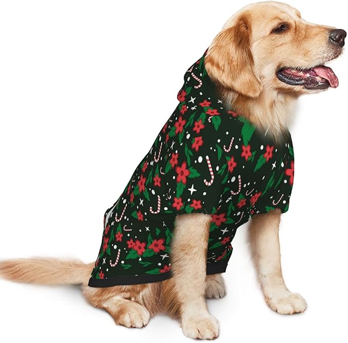 Black Candy Cane Hoodie,Christmas Cosplay Dog Clothes with Pocket and Hat Winter Clothes Sweaters Medium