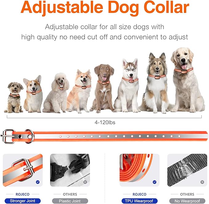 ROJECO Dog Shock Collar for 2 Dogs with 3300FT Remote,IPX7 Waterproof Rechargeable Shock Collar for Large Medium Small 2 Dogs for 4 to 120 lbs,3 Safe Training Modes with Beep,Vibration and Shock