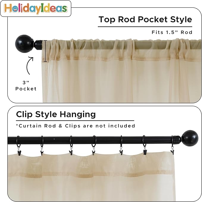 HolidayIdeas All Weather Outdoor Patio Sheer Curtains 6 Pcs Linen Look Rod Pocket Sheer Outdoor Curtains for Porch, Balcony, Gazebo, Pergolas, Cabana, Linen, 54x108 Inch