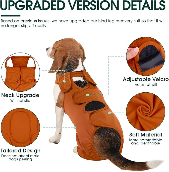 Kuoser Dog Surgery Recovery Suit for Rear Legs, Thigh Wound Protective Sleeve for Dogs, Dog Recovery Sleeve for Female Male Dogs, Dog Onesie After Surgery Pet Surgical Suit for Spay Neuter, Brown S